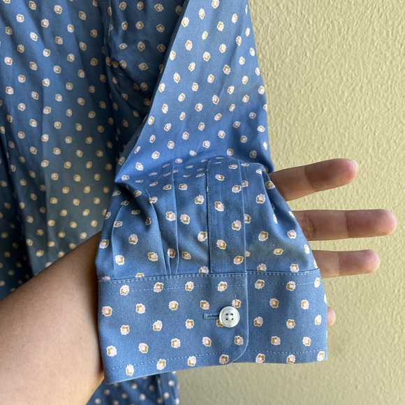 L.L. Bean blue floral 3/4 button front top - Picture 3 of 5